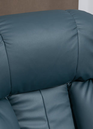 Swivel Recliner with Ottoman, Faux Leather Reclining Chair with Massage, Footstool Remote and Side Pocket, Blue