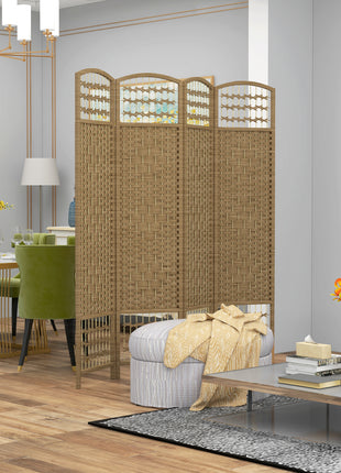 4 Panel Folding Room Divider Portable Privacy Screen Wave Fiber Room Partition for Home Office Natural