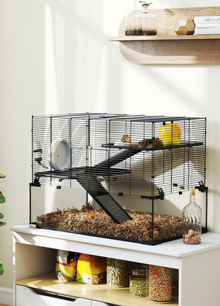 30" Hamster Cage, Gerbil Cage with Glass Basin for Small Hamsters, Black