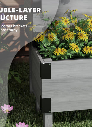 2 Tier Trellis Planter, Wooden Raised Garden Bed, Gray