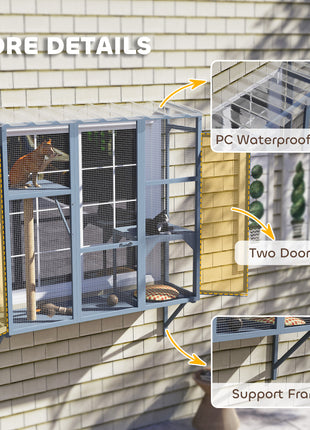 Catio Outdoor, Window Catio for 2-3 Large Indoor Cats w/ 2 Jumping Platforms, Scratching Post, for Playing, Napping