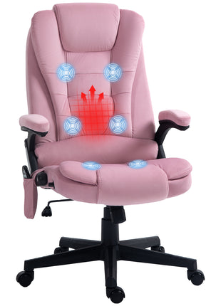 6 Point Executive Office Chair with Heat, Velvet High Back Vibrating Massage Office Chair, Pink