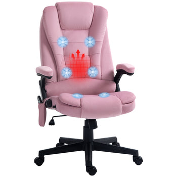 6 Point Executive Office Chair with Heat, Velvet High Back Vibrating Massage Office Chair, Pink