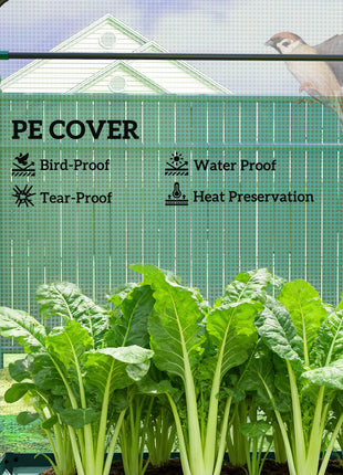 Greenhouse with Raised Garden Bed, Galvanized Steel Outdoor Greenhouse with Roll Up Door, 56" x 56" x 75", Green