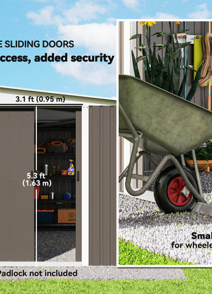 11' x 9' Metal Outdoor Storage Shed, Tool House with Double Lockable Doors for Backyard, Patio, Lawn, Garage, Gray