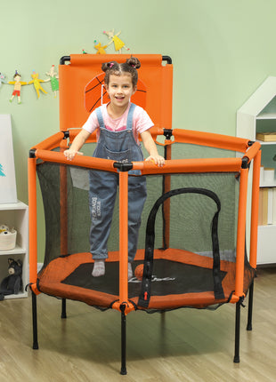 48" Kids Trampoline  with Safety Enclosure Net, Basketball Hoop for Ages 3-6, Gifts for Boys & Girls, Orange