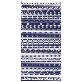 Reversible Outdoor Rug, Waterproof Plastic Straw with Carry Bag, 9' x 18', Blue & White Geometric Wall