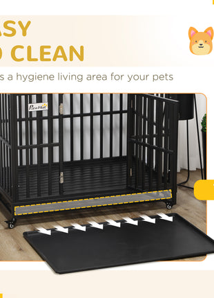 45" Heavy Duty Dog Crate, Escape-Proof Steel Kennel with Wheels, Black