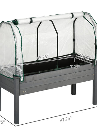 Raised Garden Bed with PE Greenhouse Cover Outdoor Planter Box for Herbs and Vegetables, 48 x 22 x 46 inch, Dark Gray