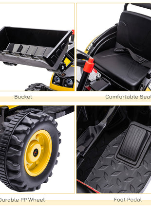 6V Kids Rechargeable Battery Powered Truck with Adjustable Bucket, High/Low Speed Realistic Sound, Yellow