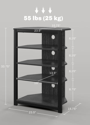 TV Stand, Entertainment Center with Storage Shelves and Steel Frame for Living Room, Black