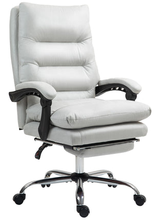 Microfibre Massage Office Chair, Heated Reclining Chair with Footrest, Double-tier Padding, Swivel Wheels, Light Gray