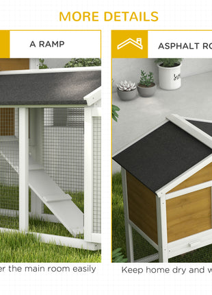 58" Wooden Rabbit Hutch with Run, Removable Tray, Asphalt Roof,  Lockable Doors and Ramp, Nature Wood