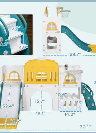 9 in 1 Toddler Slide for Kids Age 1-3 Years with Basketball Hoop, Climber, Telescope, Tunnel, Steering Wheel, Aisle