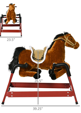 Kids Spring Rocking Horse, Ride on Horse for Girls and Boys with Animal Sounds, Plush Animal Ride-on Toy with Soft Feel, Interactive Toy for Kids, Light Brown