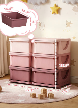 3 Tier Kids Storage Unit, Toy Organizers and Storage with 6 Drawer Chest for Kids Bedroom Nursery Kindergarten Living Room for Boys Girls Toddlers, Pink