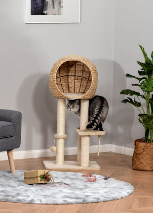 Cat Tree with Sisal Scratching Post Condo and Hanging Rope 39" H, Beige