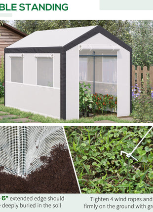 10' x 7' x 7' Greenhouse, Walk-in Outdoor Tunnel Green House with PE Cover, Steel Frame, 2 Roll-Up Zipper Doors & 4 Windows for Flowers, Vegetables, Tropical Plants, White