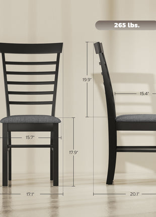 Wooden Dining Chairs Set of 2, Farmhouse Upholstered Kitchen Chairs with Rubber Wood Frame, Black and Gray