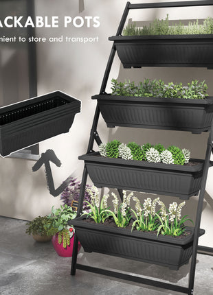 4-Tier Vertical Raised Garden Planter with 4 Boxes, Outdoor Plant Stand Grow Container for Vegetable & Flowers, Black