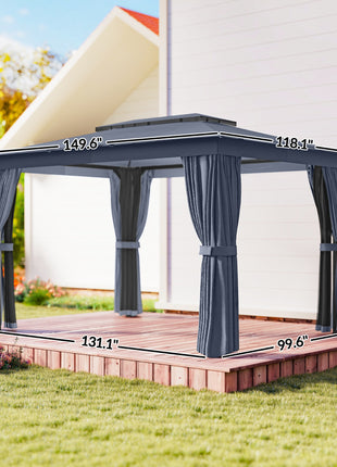10' x 12' Outdoor Patio Gazebo, Soft Top Gazebo Canopy Shelter with Curtains, Netting, Steel Frame, Hooks, Blue