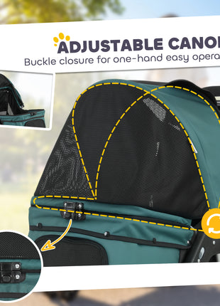 Dog Stroller, Foldable Dog Stroller with 12" Rubber Wheels for Small Dogs, Up to 22 LBS, Dark Green