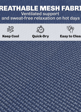 Folding Chaise Lounge Pool Chair with 4-Position Reclining Back, Pillow, Breathable Mesh & Bungee Seat, Dark Blue