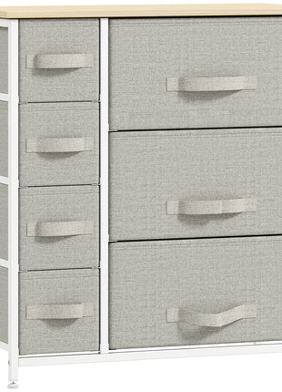 7-Drawer Dresser Storage Tower Cabinet Organizer Unit, Easy Pull Fabric Bins with Metal Frame for Bedroom, Closets, Light Gray