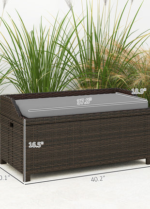 Outdoor Wicker Storage Bench with Storage & Cushion, Gray