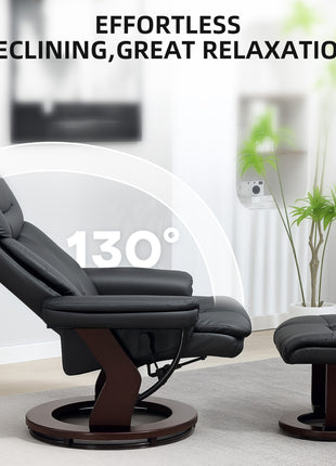 Swivel Recliner with Ottoman, PU Leather Reclining Chair with Footrest, for Living Room, Bedroom, Black