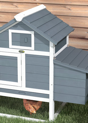 59" Small Wooden Chicken Coop Hen House Poultry Cage for Outdoor Backyard with 2 Doors, Nesting Box and Removable Tray, White