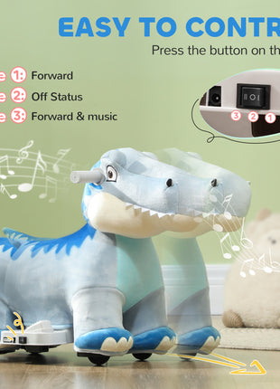 6V Kids Electric Ride on Animal Tyrannosaurus with Music Forward for Aged 18-36 Months, Blue