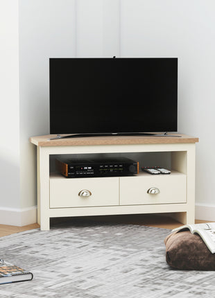 Entertainment Center TV Console Table, Corner TV Stand Up To 50" with Drawers and Open Storage Compartmen, White