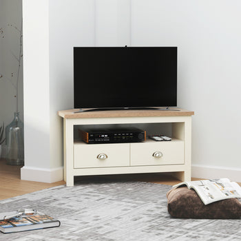 Entertainment Center TV Console Table, Corner TV Stand Up To 50" with Drawers and Open Storage Compartmen, White