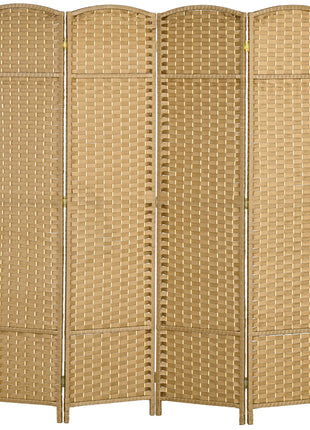 Folding Room Divider Screen 4 Panel 5.6 ' Tall Privacy Screen Freestanding Room Partition for Home Office, Nature Wood