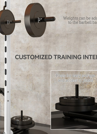 Squat Rack with Pull Up Bar and Barbell Bar Adjustable Bench Press Multi-Function Weight Lifting Half Rack, White