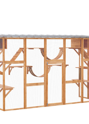 Large Catio with Multiple Shelves & Bridges, Catio with Ramps, Cat Window Box Enclosure for Outdoor Use, Orange