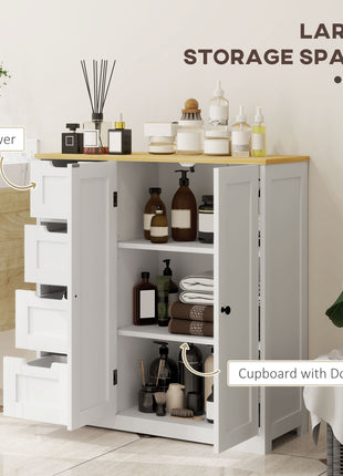 Freestanding Bathroom Floor Cabinet, Modern Bathroom Cabinet with Adjustable Shelf, 4 Drawers and 2 Doors, White