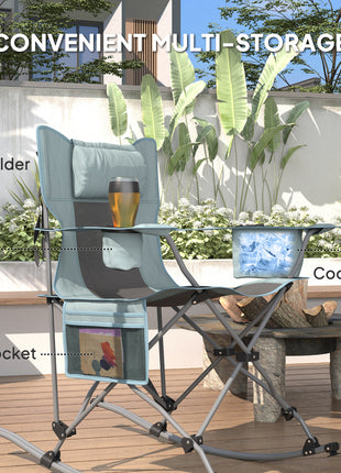 Folding Rocking Camping Chairs, Portable Chairs with Headrest, Cooler Bag, Cup Holder, Carry Bag, 2 Pack, Gray