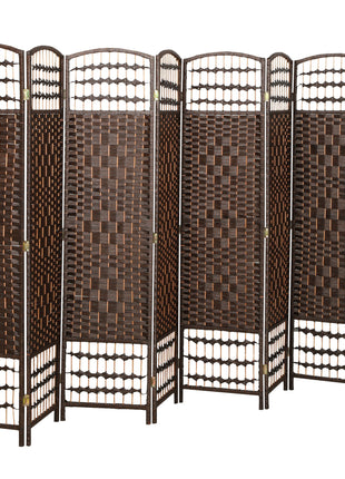 8 Panel Folding Room Divider Portable Privacy Screen Wave Fiber Room Partition for Home Office Brown