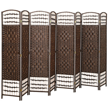 8 Panel Folding Room Divider Portable Privacy Screen Wave Fiber Room Partition for Home Office Brown