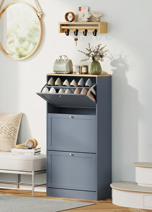 Modern Shoe Storage Cabinet with 3 Flip Drawers and Adjustable Shelves for 12-18 Pairs of Shoes, Blue