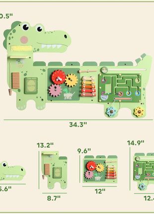 Busy Board Panels Wall-Mounted Montessori Sensory Toys Sensory Wall MDF 87 x 52 x 5.5 cm Dinosaur, Green