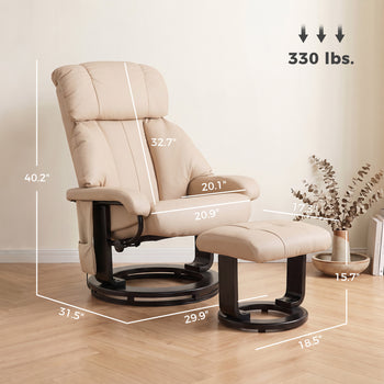 Massage Recliner Chair with Ottoman, 360° Swivel Recliner and Footstool, 10-Point Vibration, Beige