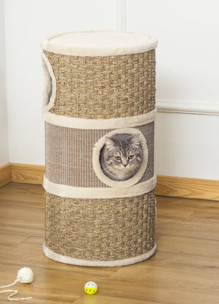 28 Inch Cat Condo, 3 Story Cat Hideaway with Sisal Scratching Pad