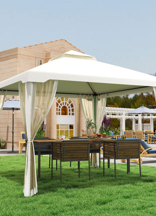 9.6' x 9.6' Patio Gazebo, Outdoor Canopy Shelter with 2-Tier Roof and Netting, Steel Frame for Garden, Lawn, Backyard, and Deck, Cream White