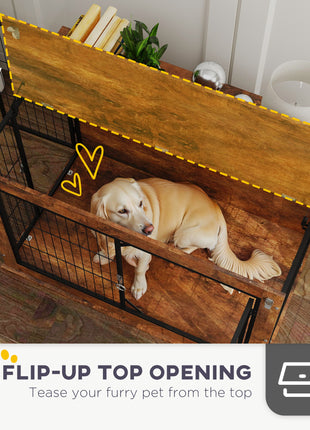 39" Dog Crate Furniture with Flip-up Top Opening, 2 Doors, Dog Kennel Furniture for Large Dogs, Rustic Brown
