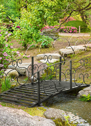 6' Metal Arch Backyard Garden Bridge, Safety Siderails, Arc Footbridge for Backyard Creek, Stream, Pond