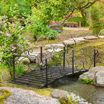 6' Metal Arch Backyard Garden Bridge, Safety Siderails, Arc Footbridge for Backyard Creek, Stream, Pond