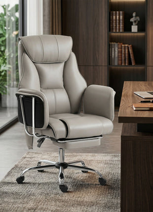 Massage Office Chair with 6 Points Vibration, Executive Desk Chair with High Back, PU Leather, Footrest, Gray